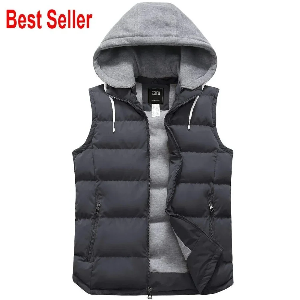 Men's Puffer Vest Removable Hood Classic Outdoor Winter Essential